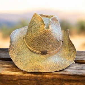 Panama Jack Straw Cowboy Hat NWT original tan with neck cord